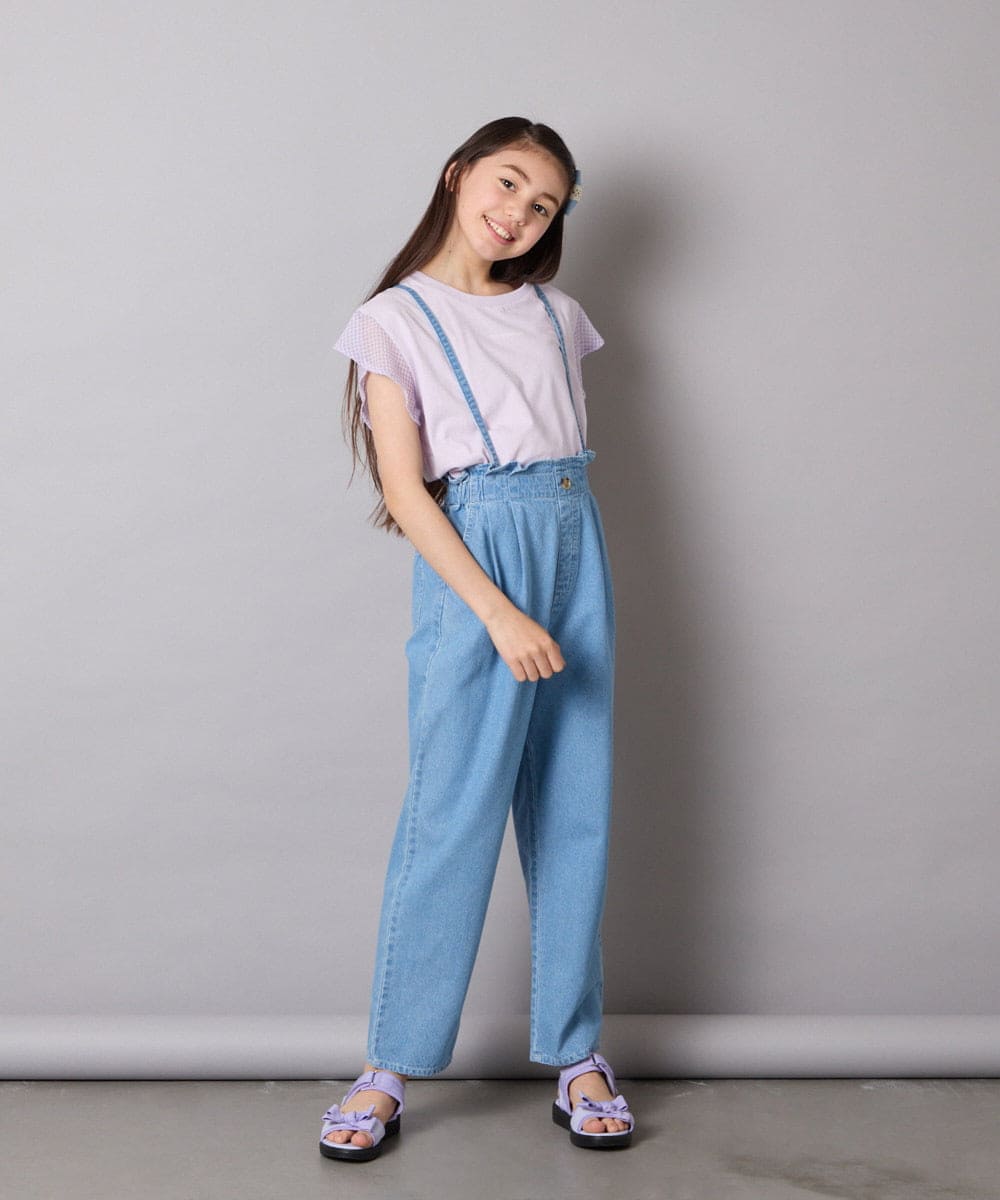 KJKGA24019 a.v.v KIDS(アー・ヴェ・ヴェ) [100-160]【接触冷感】シアーギンガムフレアスリーブＴシャツ ライトブルー