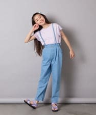 KJKGA24019 a.v.v KIDS(アー・ヴェ・ヴェ) [100-160]【接触冷感】シアーギンガムフレアスリーブＴシャツ ライトブルー