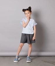 KJKGA24019 a.v.v KIDS(アー・ヴェ・ヴェ) [100-160]【接触冷感】シアーギンガムフレアスリーブＴシャツ ライトブルー
