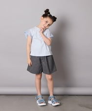 KJKGA24019 a.v.v KIDS(アー・ヴェ・ヴェ) [100-160]【接触冷感】シアーギンガムフレアスリーブＴシャツ ライトブルー