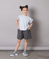 KJKGA24019 a.v.v KIDS(アー・ヴェ・ヴェ) [100-160]【接触冷感】シアーギンガムフレアスリーブＴシャツ ライトブルー
