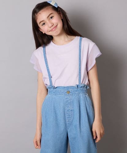 KJKGA24019 a.v.v KIDS [100-160]【接触冷感】シアーギンガムフレアスリーブＴシャツ