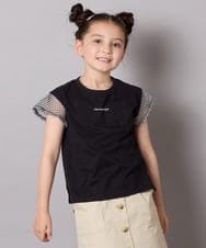 KJKGA24019 a.v.v KIDS(アー・ヴェ・ヴェ) [100-160]【接触冷感】シアーギンガムフレアスリーブＴシャツ ブラック