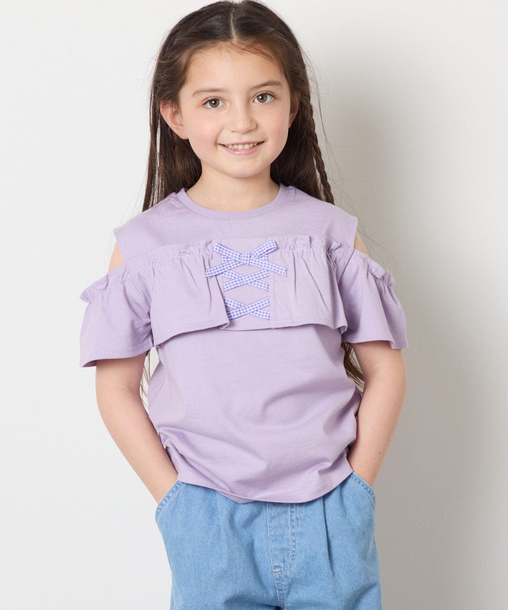 KJKGA51024 a.v.v KIDS [100-130]フリルオフショルTシャツ