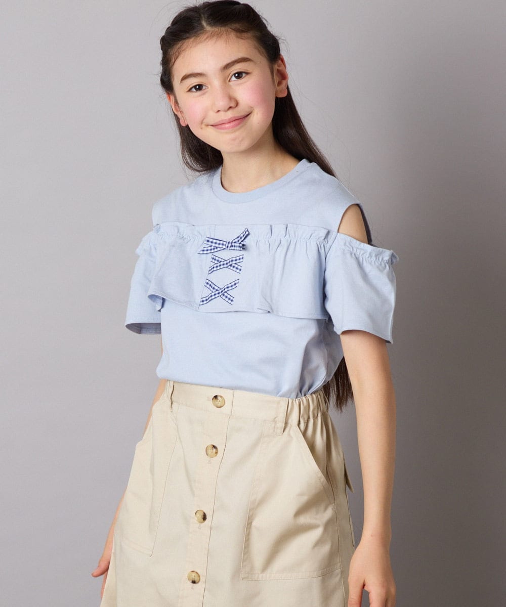 KJKGA51024 a.v.v KIDS(アー・ヴェ・ヴェ) [100-130]フリルオフショルTシャツ ラベンダー