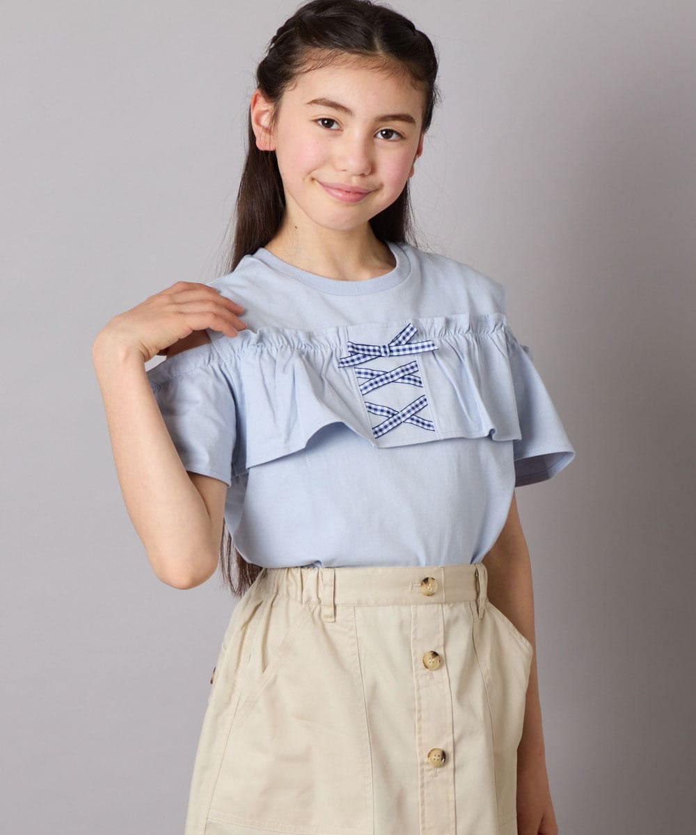 KJKGA51024 a.v.v KIDS(アー・ヴェ・ヴェ) [100-130]フリルオフショルTシャツ ラベンダー