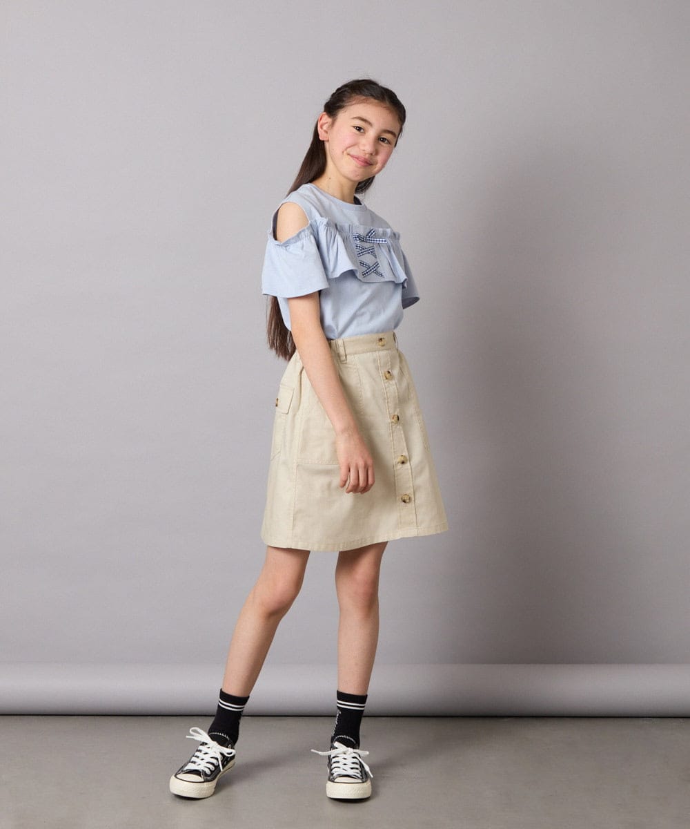 KJKGA51024 a.v.v KIDS(アー・ヴェ・ヴェ) [100-130]フリルオフショルTシャツ ラベンダー