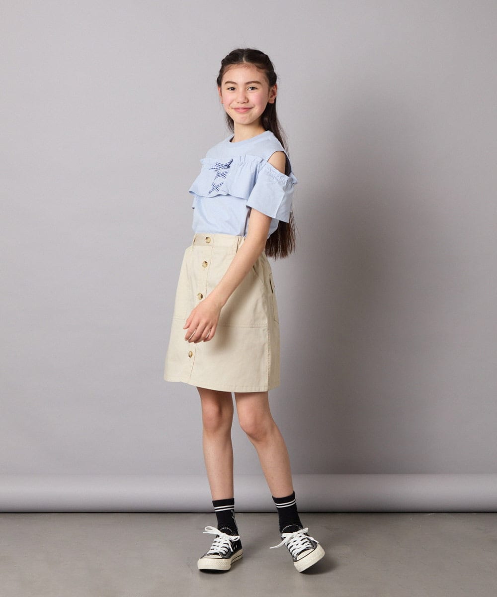 KJKGA51024 a.v.v KIDS(アー・ヴェ・ヴェ) [100-130]フリルオフショルTシャツ ラベンダー