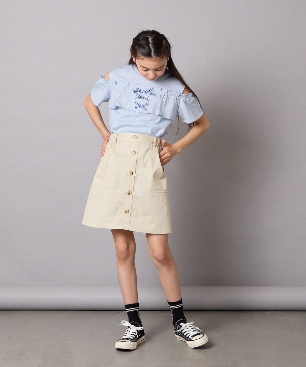 KJKGA51024 a.v.v KIDS(アー・ヴェ・ヴェ) [100-130]フリルオフショルTシャツ ラベンダー