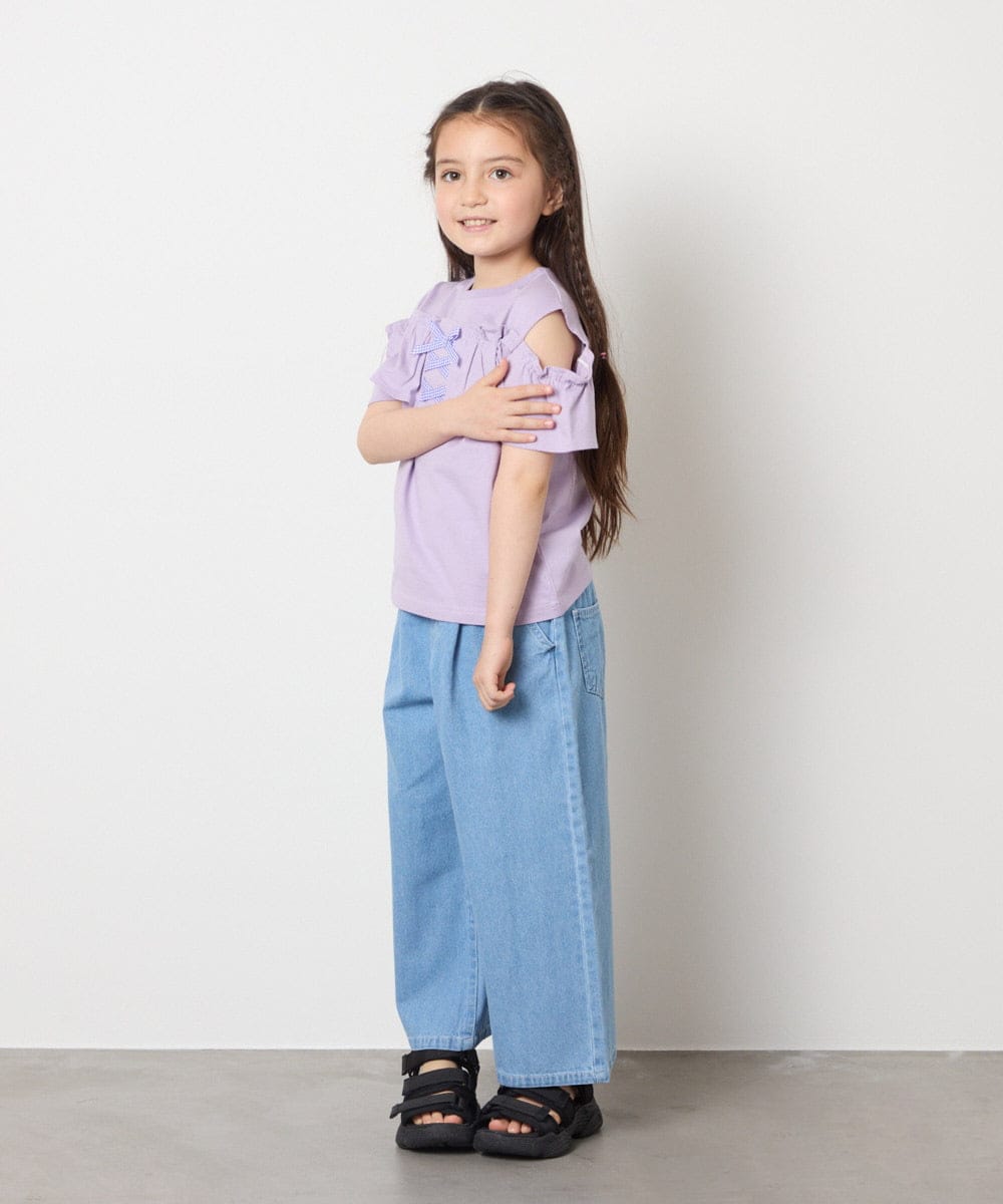 KJKGA51024 a.v.v KIDS(アー・ヴェ・ヴェ) [100-130]フリルオフショルTシャツ ラベンダー