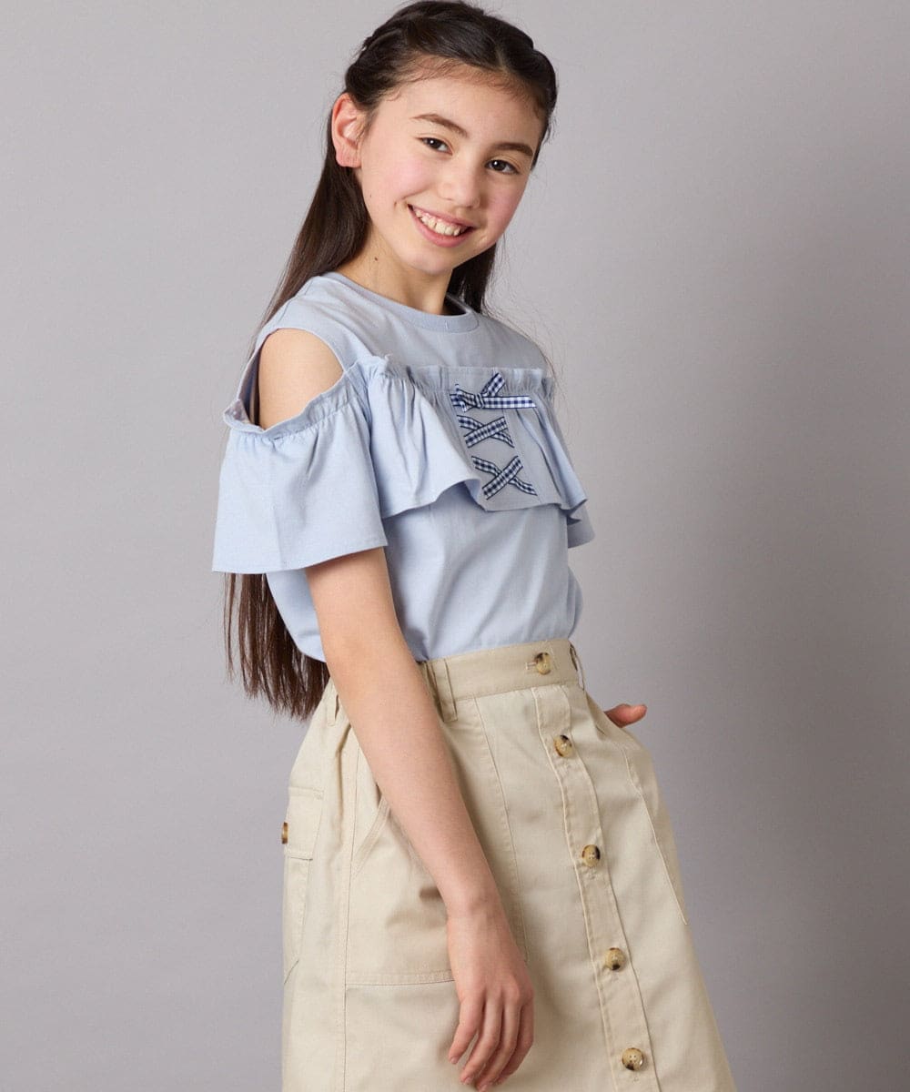 KJKGA51024 a.v.v KIDS(アー・ヴェ・ヴェ) [100-130]フリルオフショルTシャツ ラベンダー