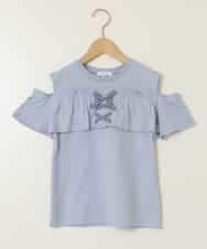 KJKGA51024 a.v.v KIDS(アー・ヴェ・ヴェ) [100-130]フリルオフショルTシャツ ライトブルー