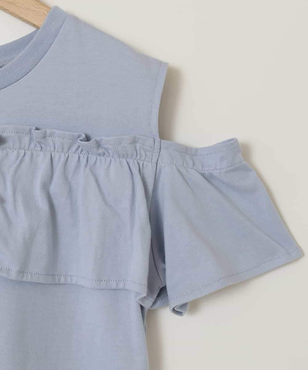 KJKGA51024 a.v.v KIDS(アー・ヴェ・ヴェ) [100-130]フリルオフショルTシャツ ライトブルー