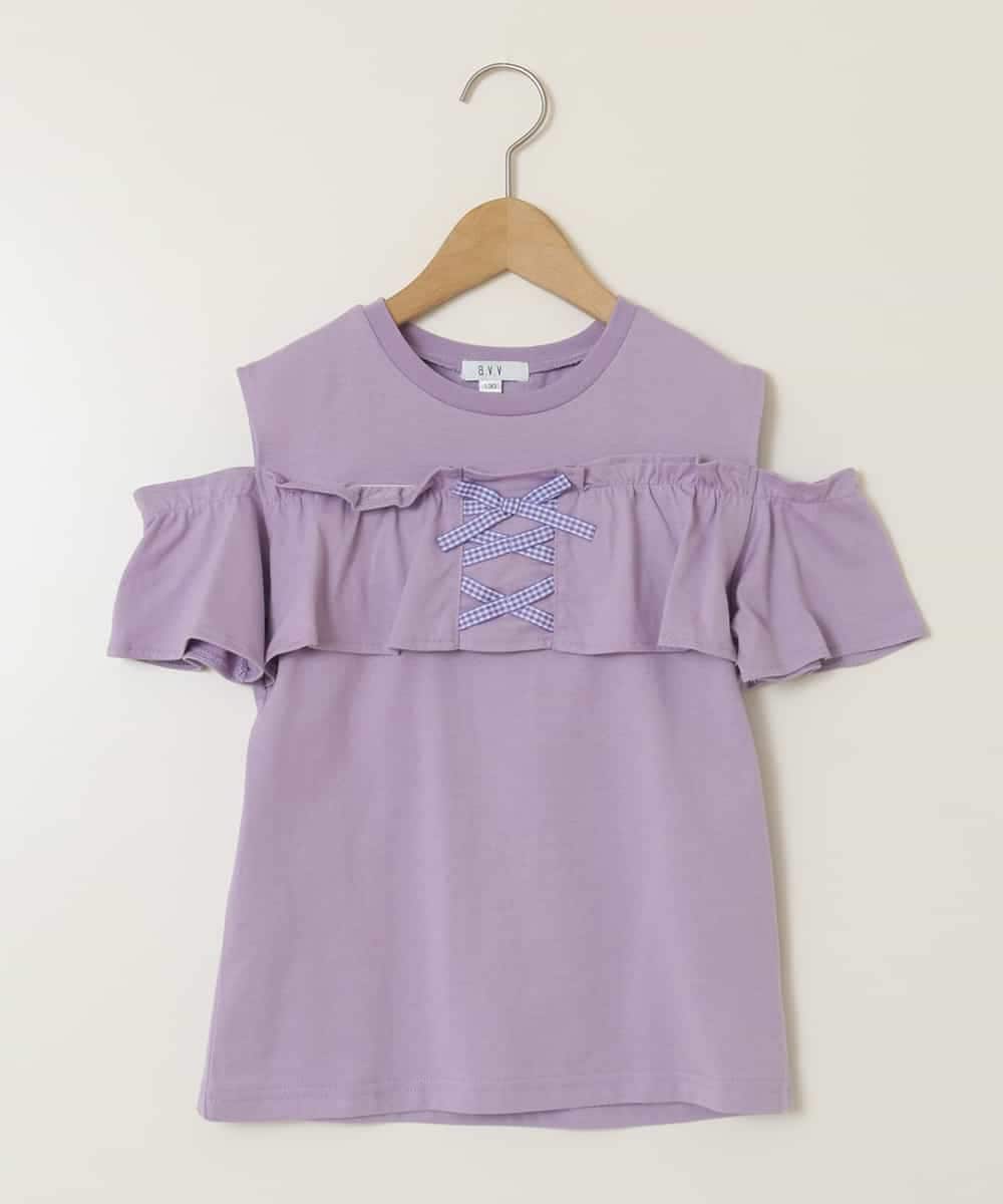 KJKGA51024 a.v.v KIDS(アー・ヴェ・ヴェ) [100-130]フリルオフショルTシャツ ラベンダー