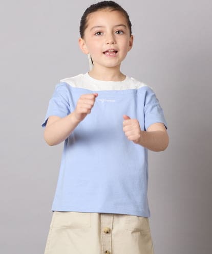 a.v.v(アー・ヴェ・ヴェ) [140-150]【接触冷感】オフショルレイヤードロゴTシャツ ライトブルー/青 140