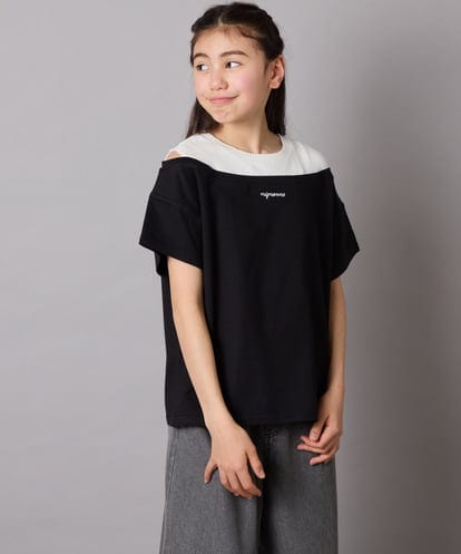 KJKGB03029 a.v.v KIDS [140-150]オフショルレイヤードロゴTシャツ