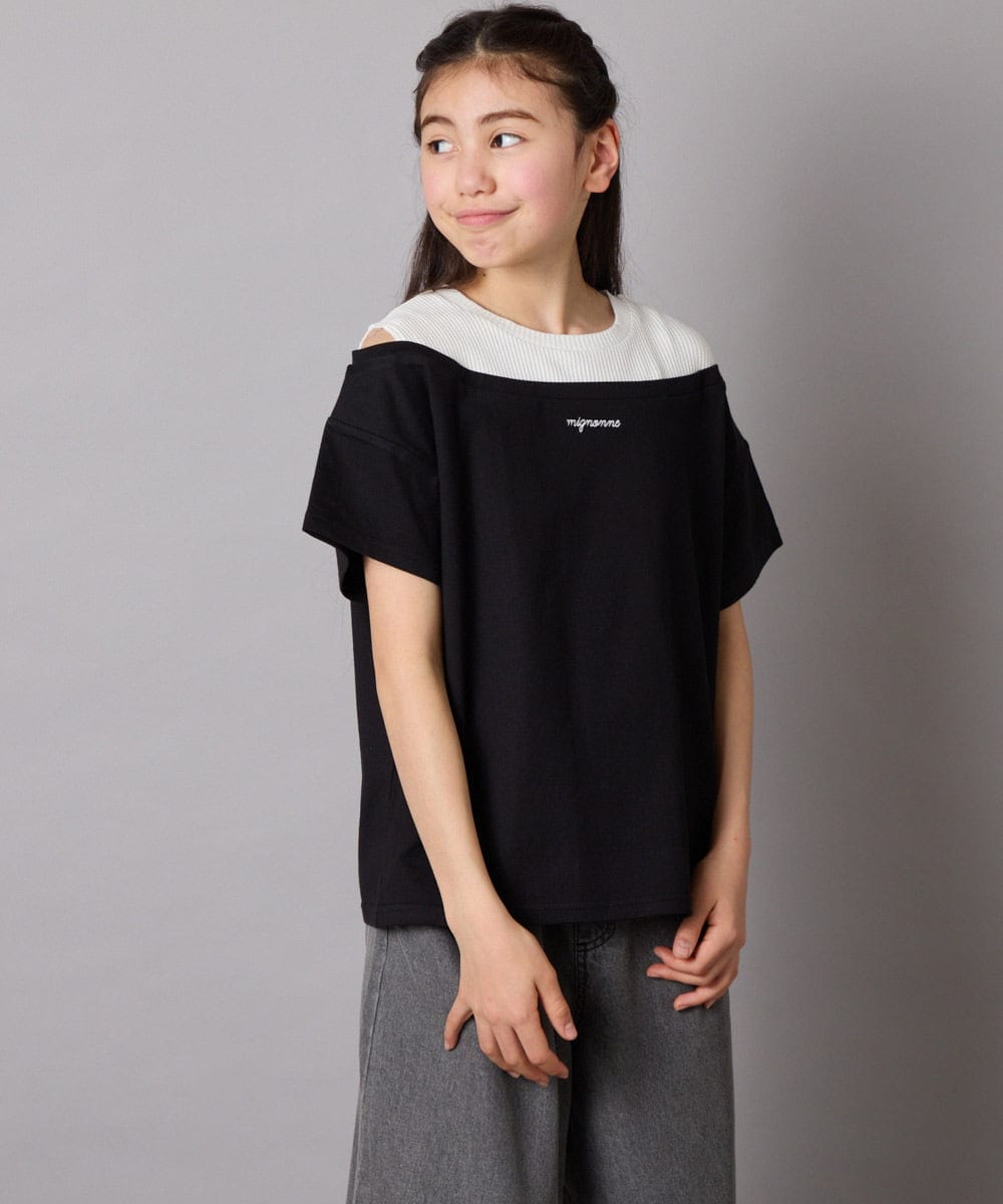 KJKGB03029 a.v.v KIDS [140-150]オフショルレイヤードロゴTシャツ