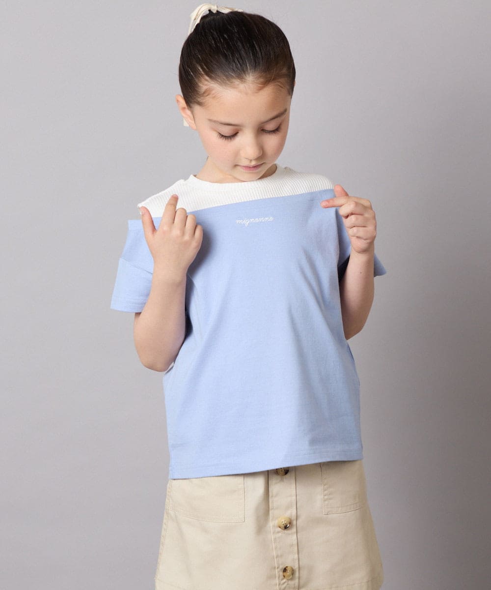 KJKGB03029 a.v.v KIDS(アー・ヴェ・ヴェ) [140-150]オフショルレイヤードロゴTシャツ ブラック