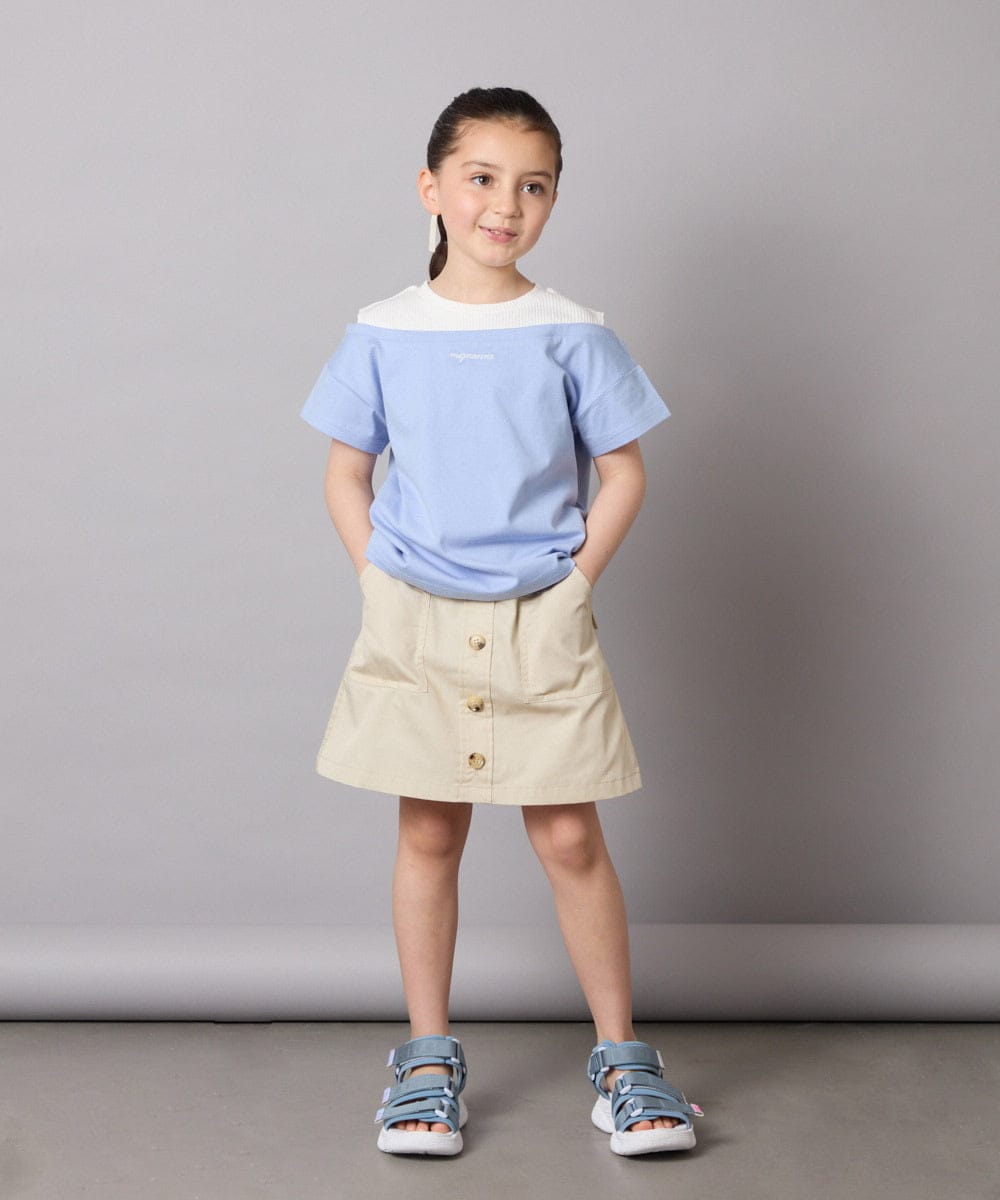 KJKGB03029 a.v.v KIDS(アー・ヴェ・ヴェ) [140-150]オフショルレイヤードロゴTシャツ ブラック