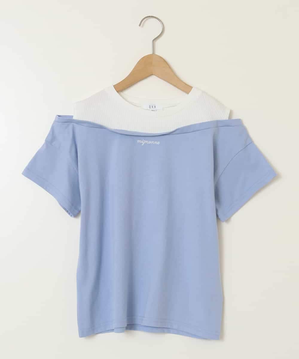KJKGB03029 a.v.v KIDS(アー・ヴェ・ヴェ) [140-150]オフショルレイヤードロゴTシャツ ライトブルー