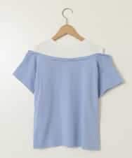 KJKGB03029 a.v.v KIDS(アー・ヴェ・ヴェ) [140-150]オフショルレイヤードロゴTシャツ ライトブルー