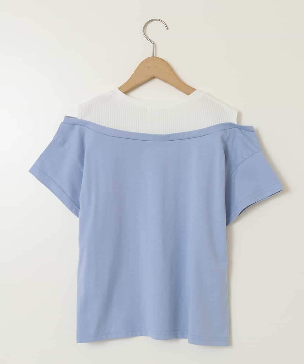 KJKGB03029 a.v.v KIDS(アー・ヴェ・ヴェ) [140-150]オフショルレイヤードロゴTシャツ ライトブルー