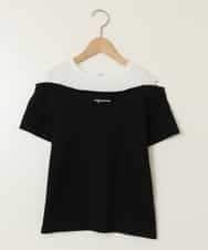 KJKGB03029 a.v.v KIDS(アー・ヴェ・ヴェ) [140-150]オフショルレイヤードロゴTシャツ ブラック