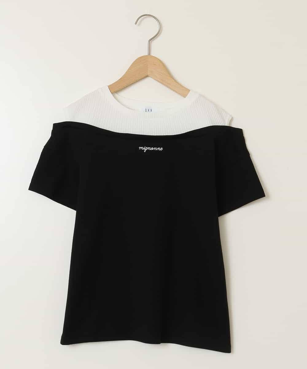 KJKGB03029 a.v.v KIDS(アー・ヴェ・ヴェ) [140-150]オフショルレイヤードロゴTシャツ ブラック
