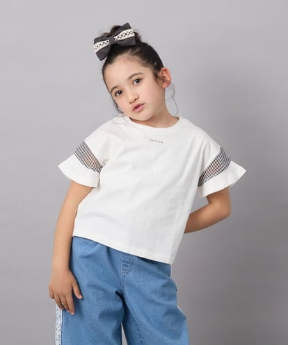 KJKGB23019 a.v.v KIDS [140-150]シアーギンガムキリカエスリーブＴシャツ
