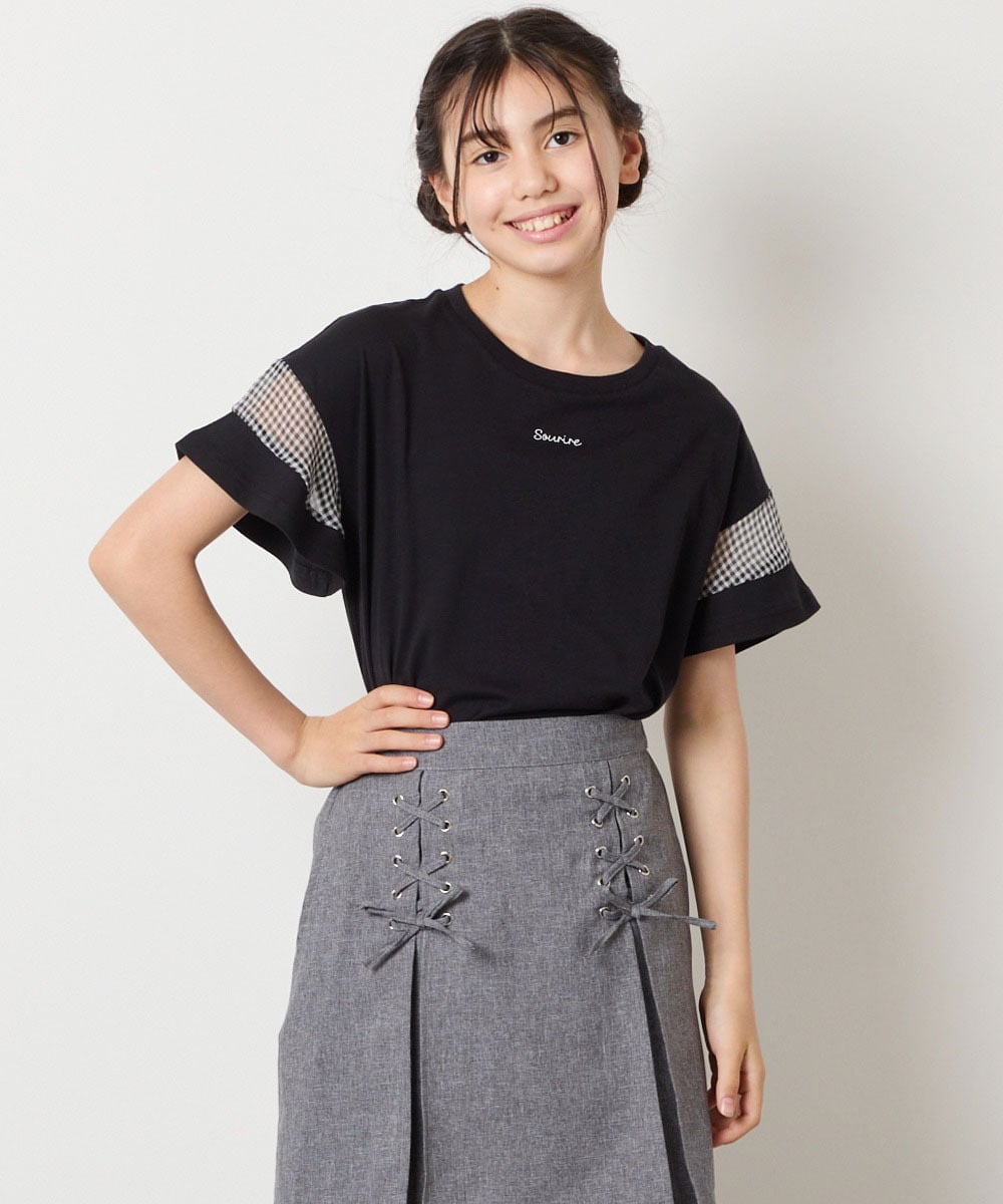 KJKGB23019 a.v.v KIDS(アー・ヴェ・ヴェ) [140-150]【接触冷感】シアーギンガムキリカエスリーブＴシャツ ホワイト