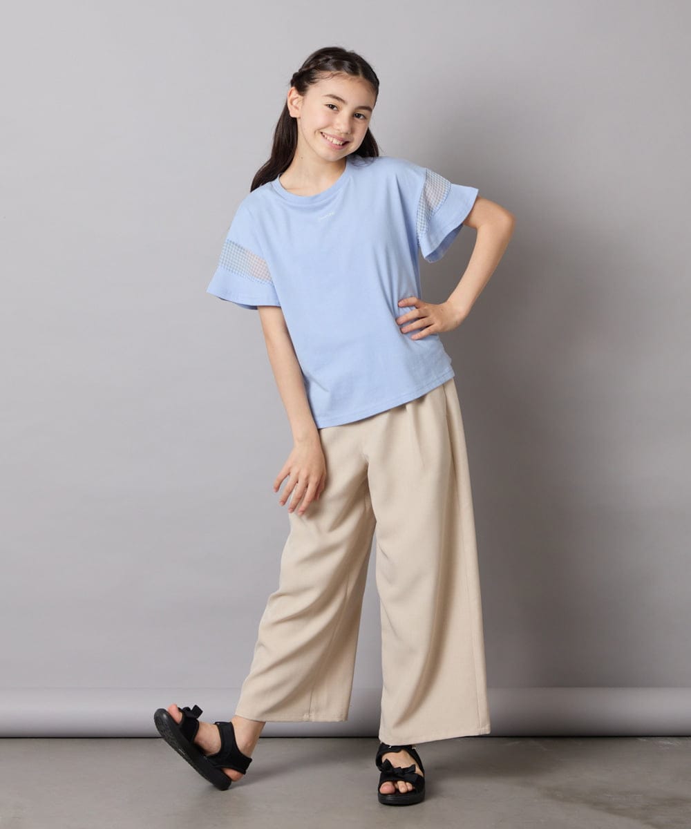 KJKGB23019 a.v.v KIDS(アー・ヴェ・ヴェ) [140-150]【接触冷感】シアーギンガムキリカエスリーブＴシャツ ホワイト