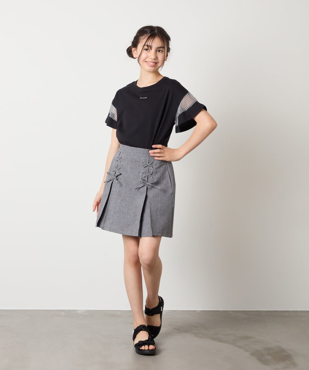KJKGB23019 a.v.v KIDS(アー・ヴェ・ヴェ) [140-150]【接触冷感】シアーギンガムキリカエスリーブＴシャツ ホワイト