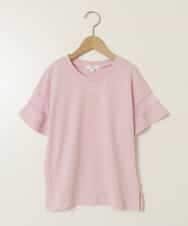 KJKGB23019 a.v.v KIDS(アー・ヴェ・ヴェ) [140-150]シアーギンガムキリカエスリーブＴシャツ ピンク