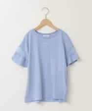 KJKGB23019 a.v.v KIDS(アー・ヴェ・ヴェ) [140-150]シアーギンガムキリカエスリーブＴシャツ ライトブルー