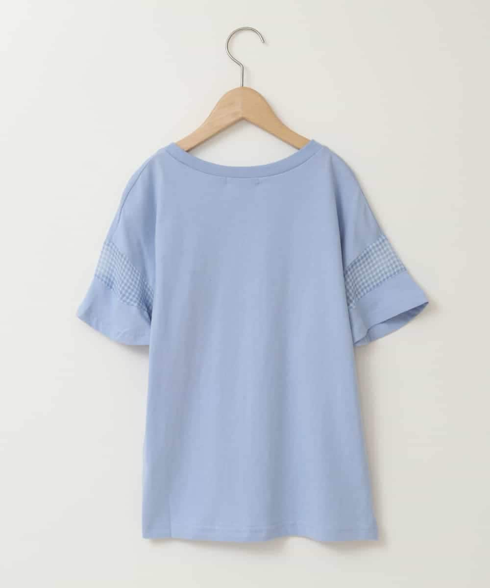 KJKGB23019 a.v.v KIDS(アー・ヴェ・ヴェ) [140-150]シアーギンガムキリカエスリーブＴシャツ ライトブルー