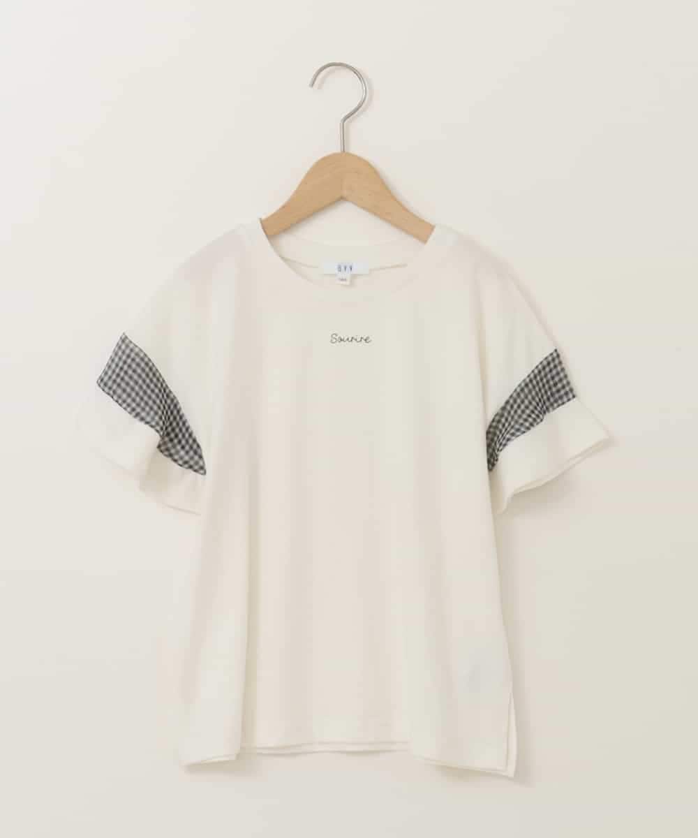 KJKGB23019 a.v.v KIDS(アー・ヴェ・ヴェ) [140-150]シアーギンガムキリカエスリーブＴシャツ ホワイト