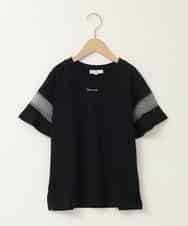 KJKGB23019 a.v.v KIDS(アー・ヴェ・ヴェ) [140-150]シアーギンガムキリカエスリーブＴシャツ ブラック
