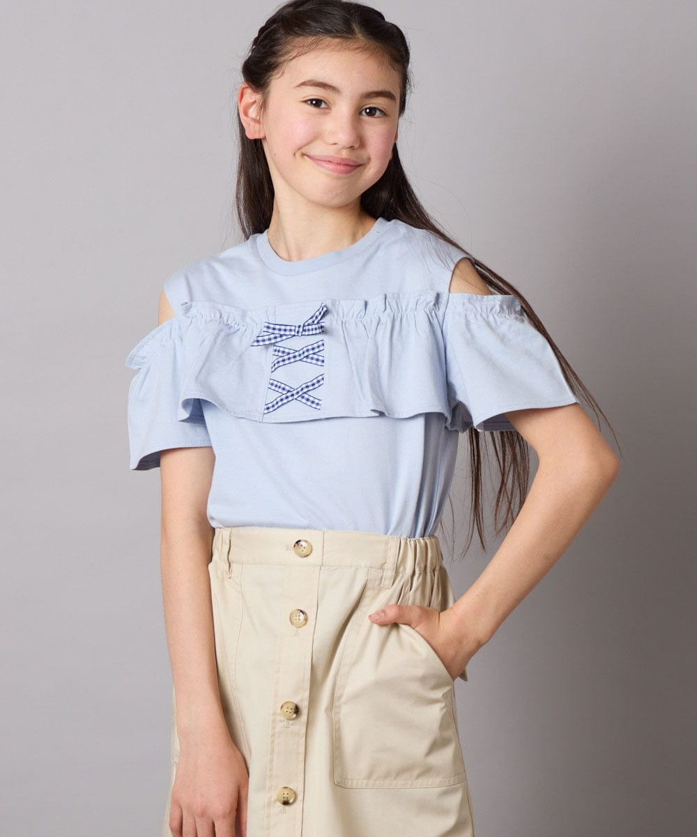 KJKGB51029 a.v.v KIDS [140-150]フリルオフショルTシャツ