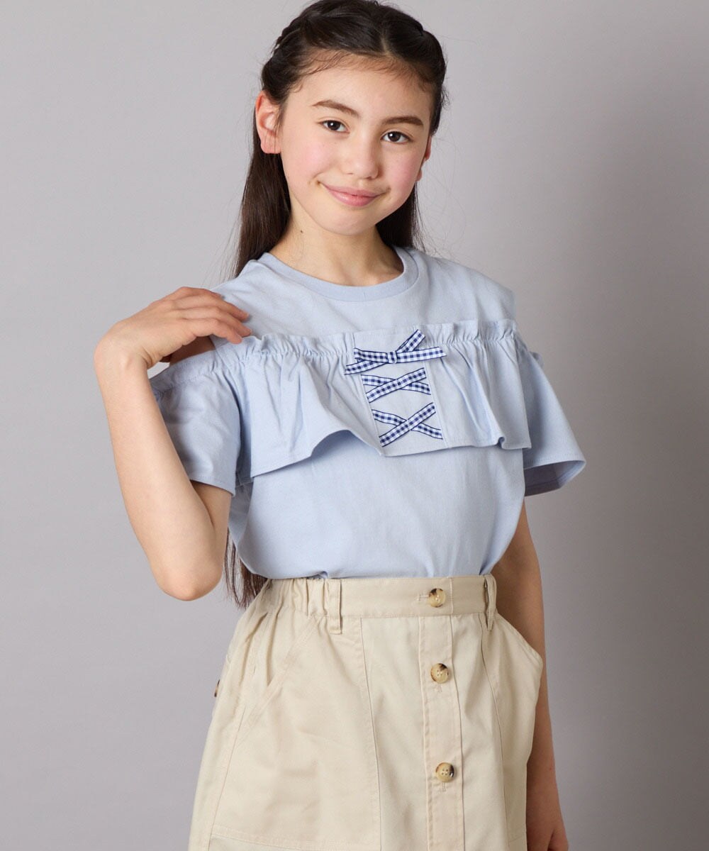KJKGB51029 a.v.v KIDS(アー・ヴェ・ヴェ) [140-150]フリルオフショルTシャツ ラベンダー
