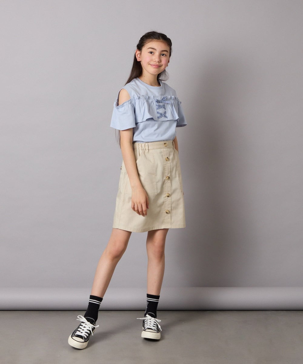 KJKGB51029 a.v.v KIDS(アー・ヴェ・ヴェ) [140-150]フリルオフショルTシャツ ラベンダー