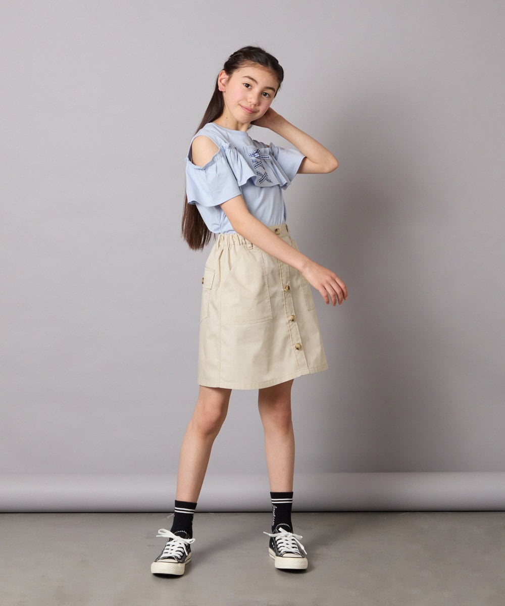 KJKGB51029 a.v.v KIDS(アー・ヴェ・ヴェ) [140-150]フリルオフショルTシャツ ラベンダー