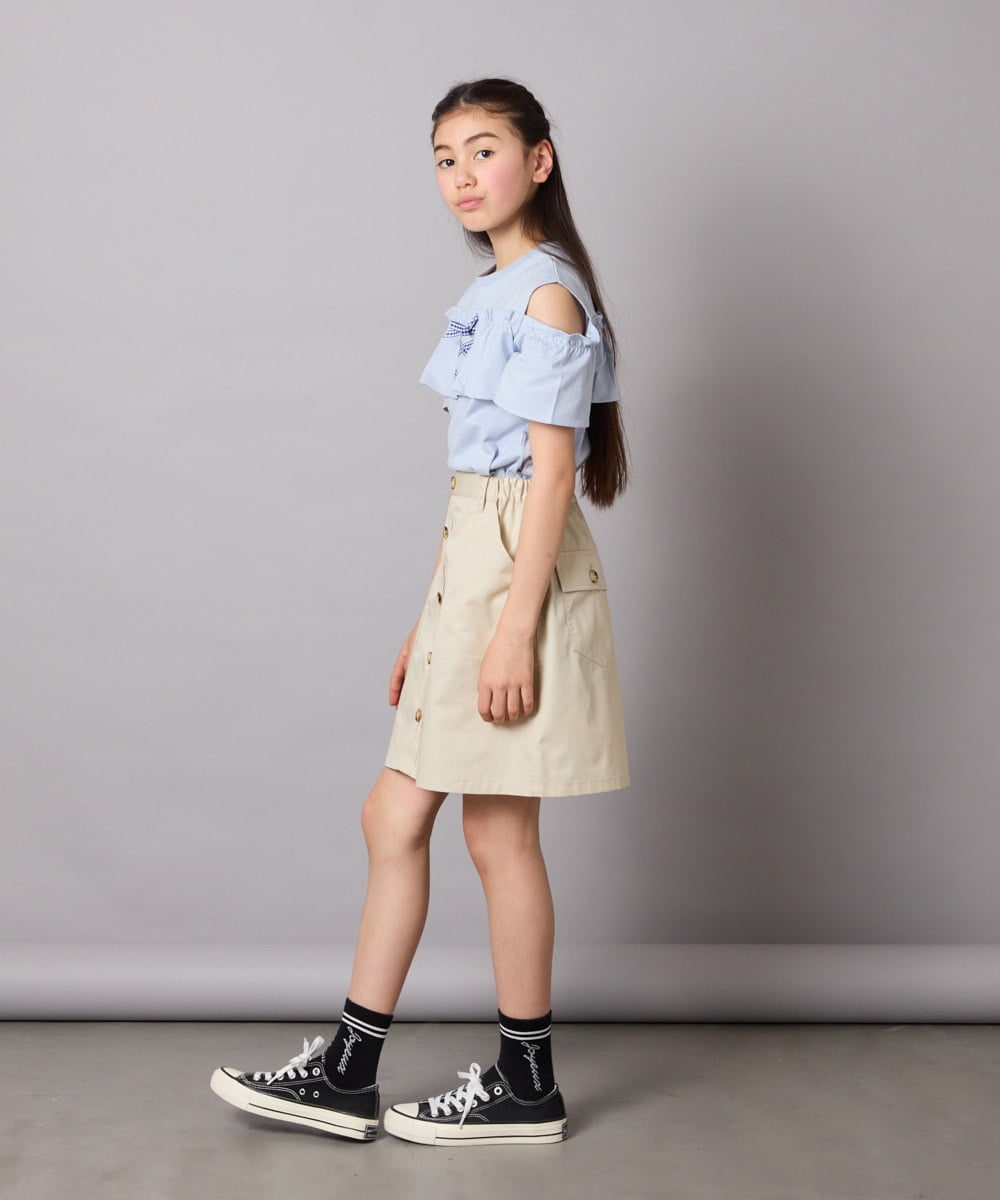 KJKGB51029 a.v.v KIDS(アー・ヴェ・ヴェ) [140-150]フリルオフショルTシャツ ラベンダー