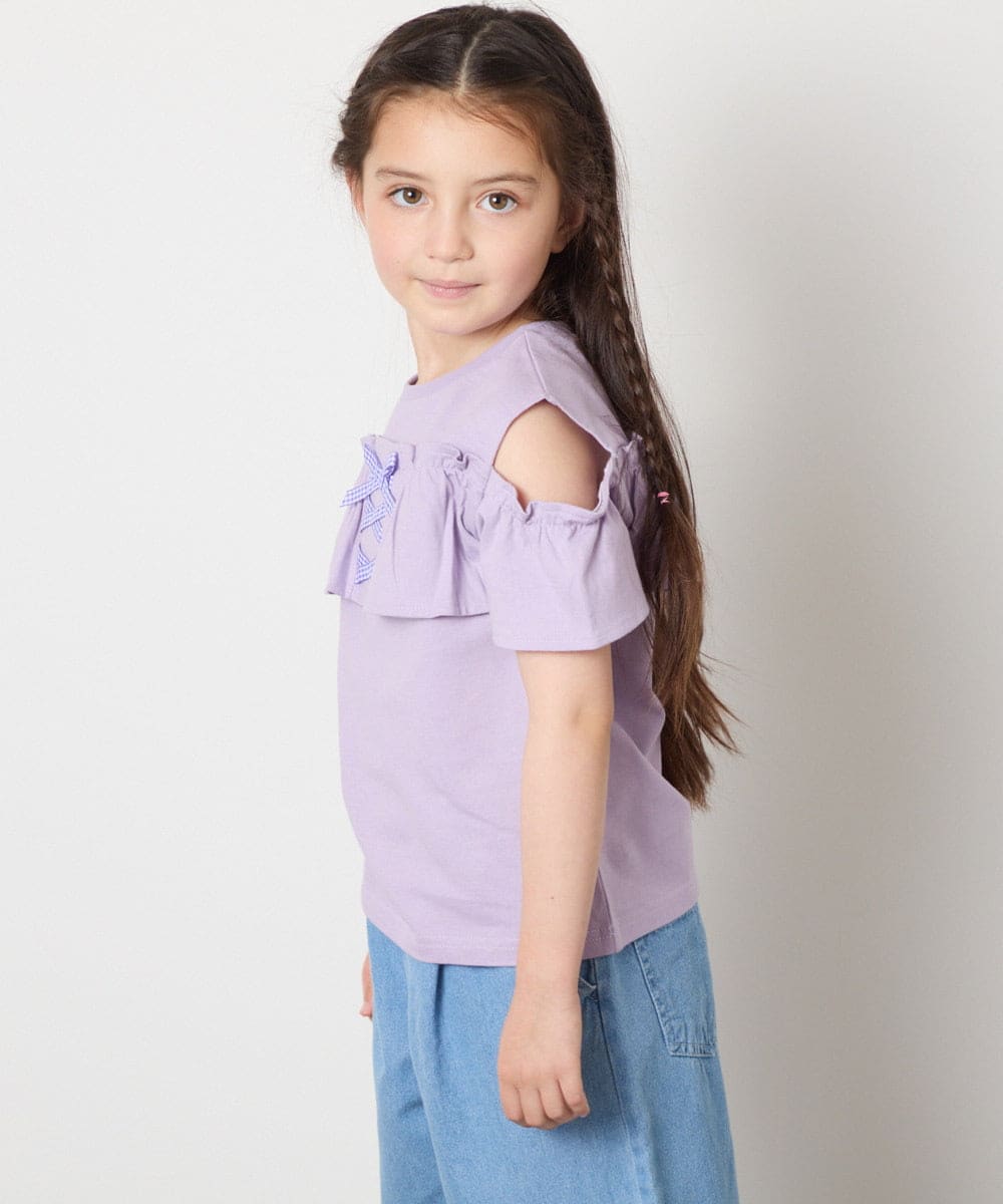 KJKGB51029 a.v.v KIDS(アー・ヴェ・ヴェ) [140-150]フリルオフショルTシャツ ラベンダー