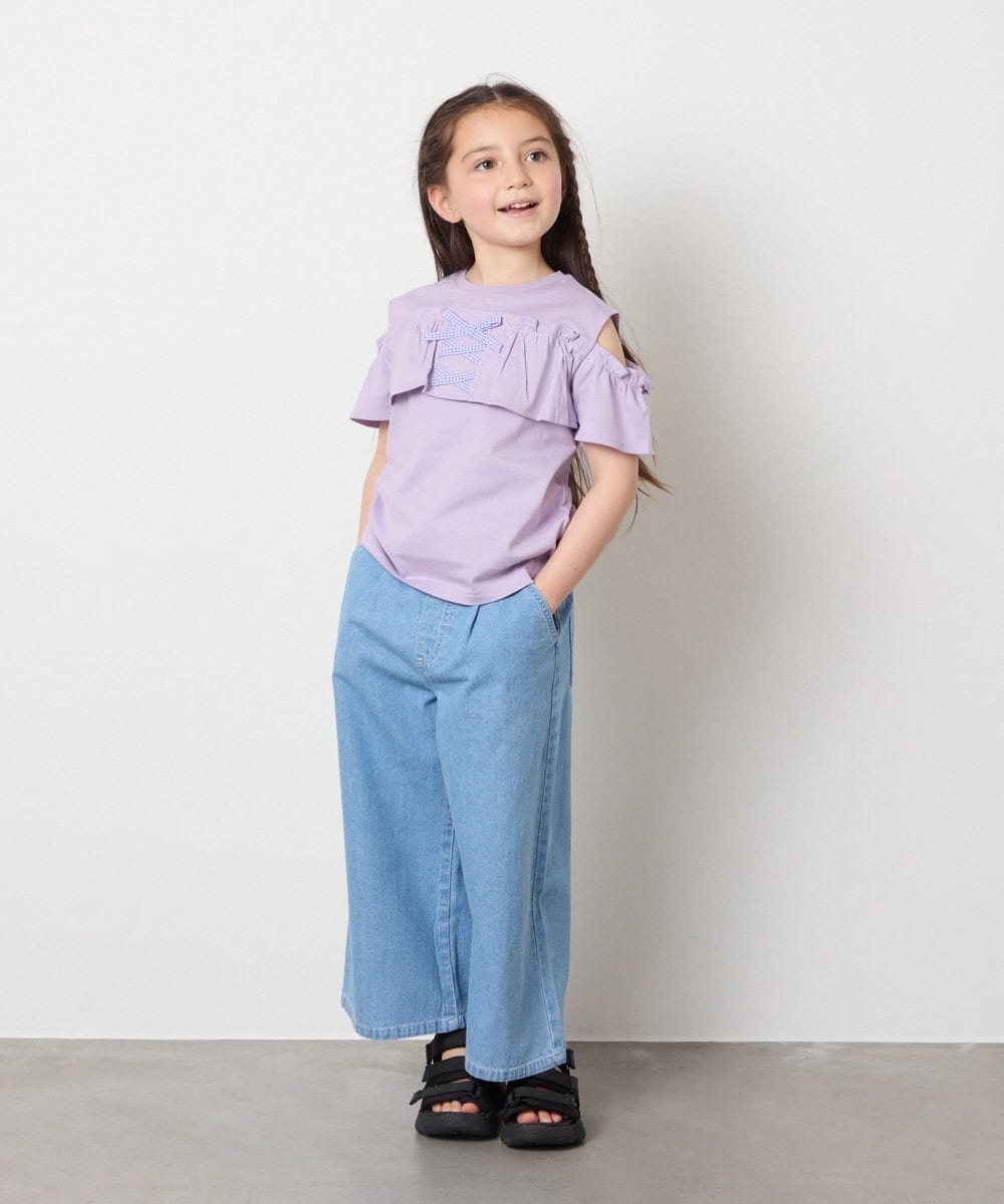 KJKGB51029 a.v.v KIDS(アー・ヴェ・ヴェ) [140-150]フリルオフショルTシャツ ラベンダー