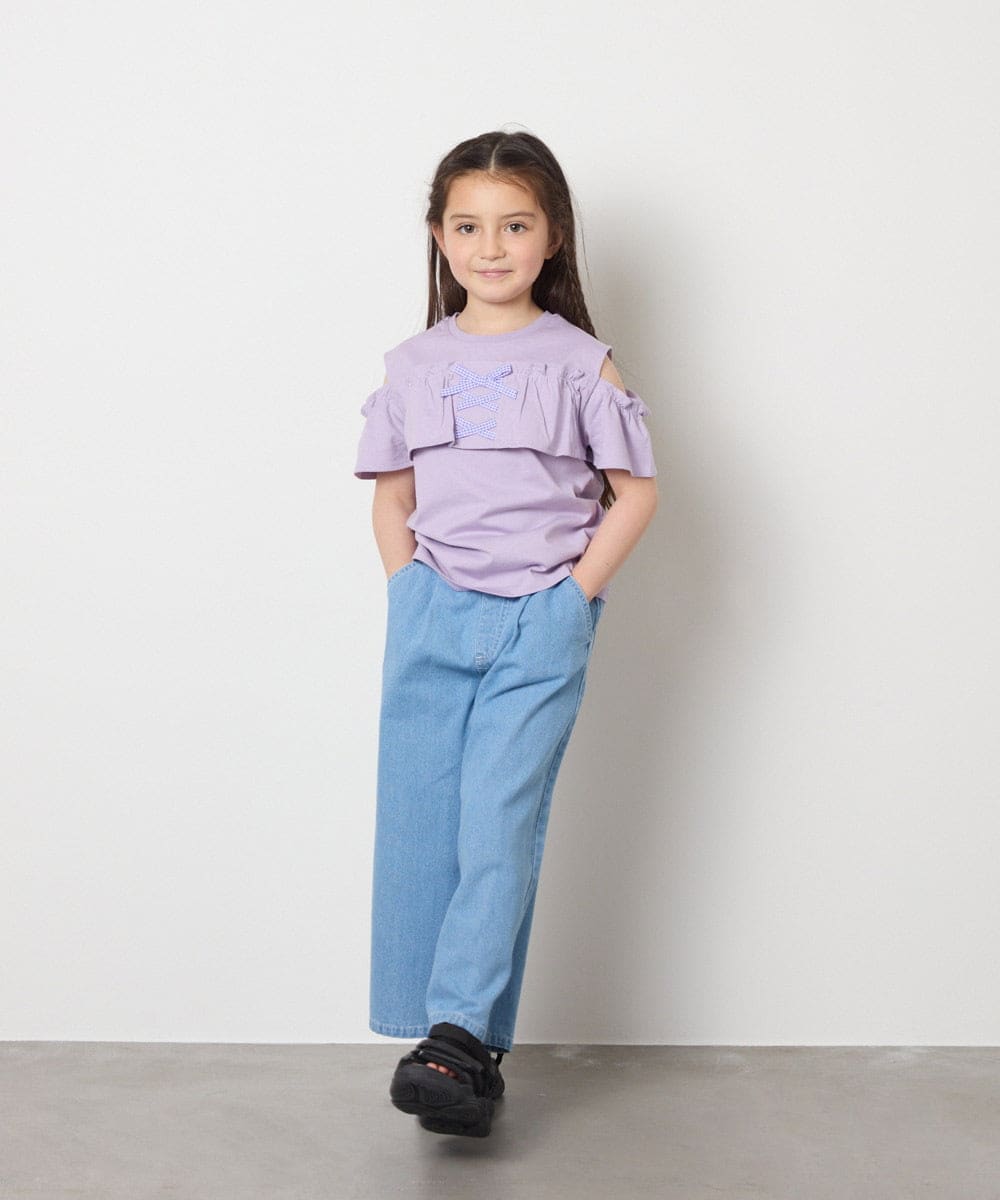 KJKGB51029 a.v.v KIDS(アー・ヴェ・ヴェ) [140-150]フリルオフショルTシャツ ラベンダー