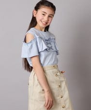 KJKGB51029 a.v.v KIDS(アー・ヴェ・ヴェ) [140-150]フリルオフショルTシャツ ラベンダー