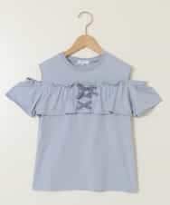 KJKGB51029 a.v.v KIDS(アー・ヴェ・ヴェ) [140-150]フリルオフショルTシャツ ライトブルー