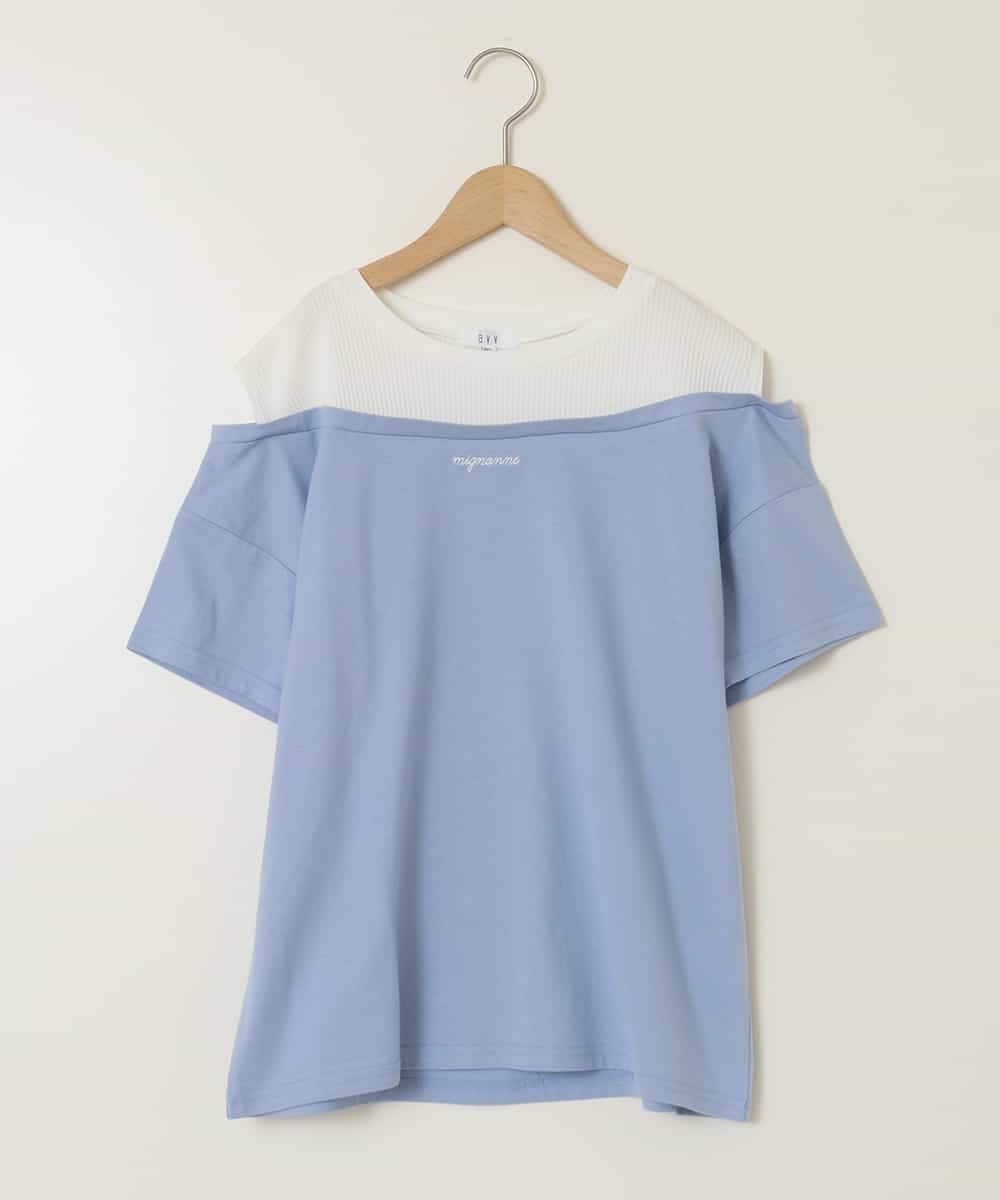 KJKGC03034 a.v.v KIDS(アー・ヴェ・ヴェ) [160]オフショルレイヤードロゴTシャツ ライトブルー