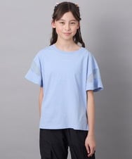 KJKGC23021 a.v.v KIDS(アー・ヴェ・ヴェ) [160]シアーギンガムキリカエスリーブＴシャツ ライトブルー