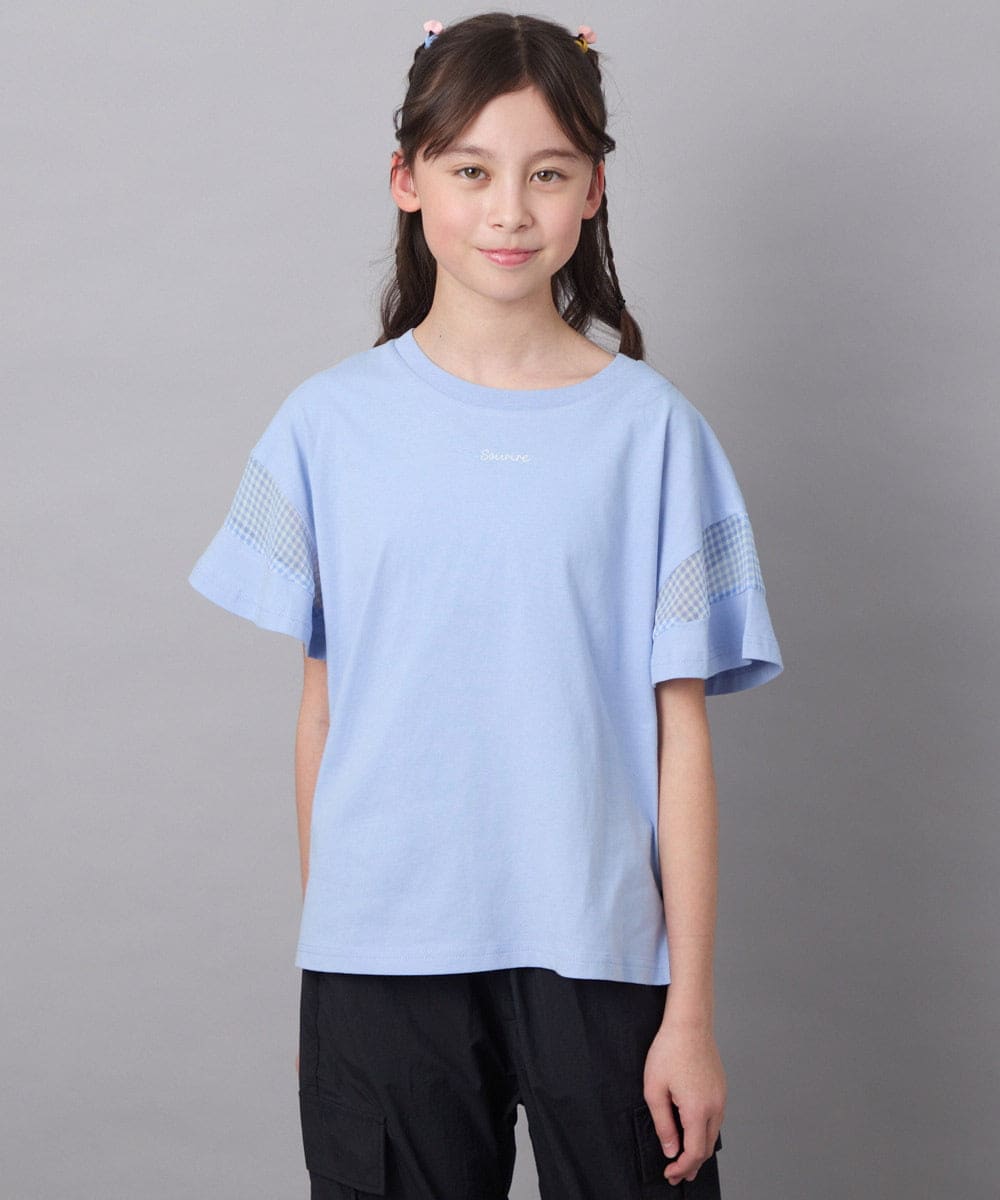 KJKGC23021 a.v.v KIDS [160]シアーギンガムキリカエスリーブＴシャツ